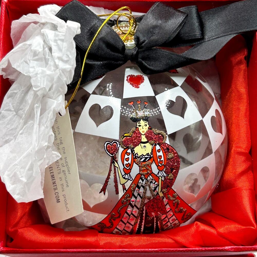 SWAROVSKI ELEMENTS 4" Glass Ornament Queen Of Hearts Glitter Snow Globe w/ Box